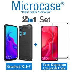Huawei Nova 4 Brushed Kılıf + Tam Kaplayan Çerçeveli Cam