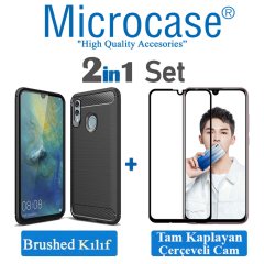 Huawei P Smart 2019 Brushed Kılıf + Tam Kaplayan Çerçeveli Cam