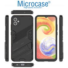 Microcase Samsung Galaxy A04E Matrix Serisi Armor Standlı Perfect Koruma Kılıf - Siyah AL3416