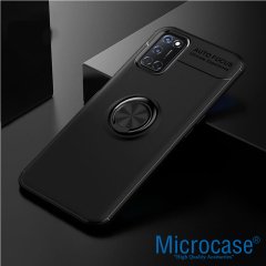 Microcase Oppo A52 Focus Serisi Yüzük Standlı Silikon Kılıf - Siyah