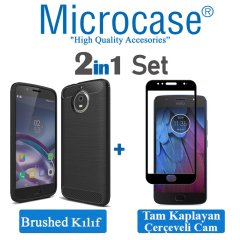 Motorola Moto G5S Brushed Kılıf + Tam Kaplayan Çerçeveli Cam