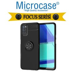 Microcase  Oppo A52 Focus Serisi Yüzük Standlı Silikon Kılıf - Siyah + Tempered Glass Cam Koruma
