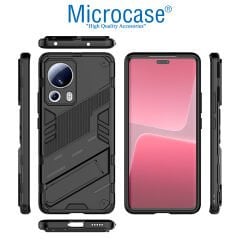 Microcase Xiaomi 13 Lite / Civi 2 Matrix Serisi Armor Standlı Perfect Koruma Kılıf - Siyah AL3416