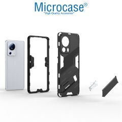 Microcase Xiaomi 13 Lite / Civi 2 Matrix Serisi Armor Standlı Perfect Koruma Kılıf - Siyah AL3416