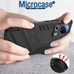 Microcase Xiaomi 13 Lite / Civi 2 Matrix Serisi Armor Standlı Perfect Koruma Kılıf - Siyah AL3416