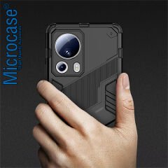 Microcase Xiaomi 13 Lite / Civi 2 Matrix Serisi Armor Standlı Perfect Koruma Kılıf - Siyah AL3416