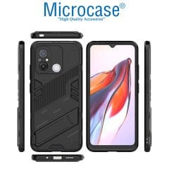 Microcase Xiaomi Redmi 12C / Redmi 11A / Poco C55 Matrix Serisi Armor Standlı Perfect Koruma Kılıf - Siyah AL3416