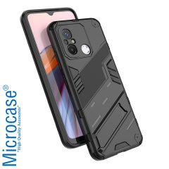 Microcase Xiaomi Redmi 12C / Redmi 11A / Poco C55 Matrix Serisi Armor Standlı Perfect Koruma Kılıf - Siyah AL3416