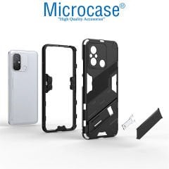 Microcase Xiaomi Redmi 12C / Redmi 11A / Poco C55 Matrix Serisi Armor Standlı Perfect Koruma Kılıf - Siyah AL3416