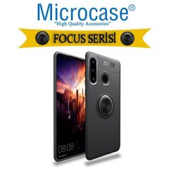Microcase  Oppo A31 Focus Serisi Yüzük Standlı Silikon Kılıf - Siyah + Tempered Glass Cam Koruma