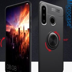 Microcase  Oppo A31 Focus Serisi Yüzük Standlı Silikon Kılıf - Siyah + Tempered Glass Cam Koruma