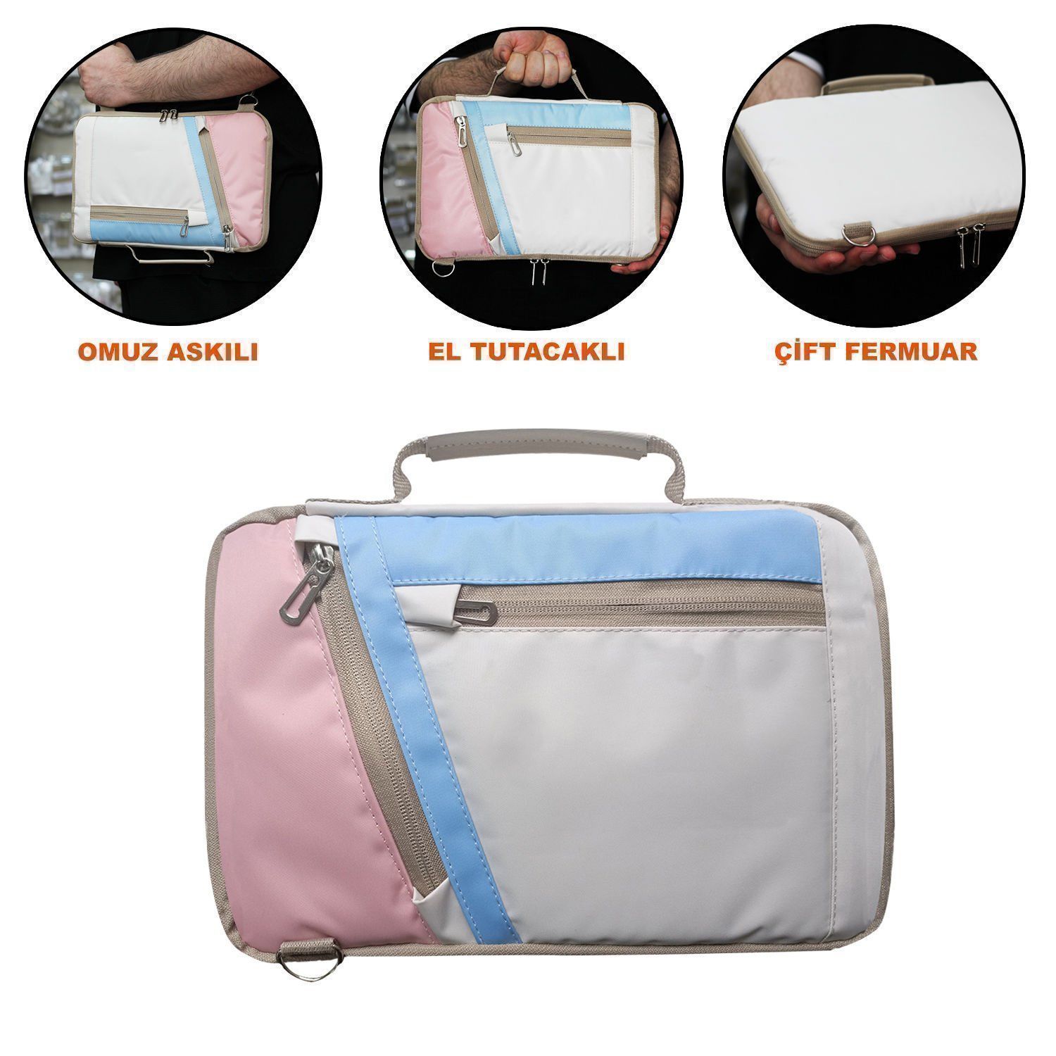 Microcase Xiaomi Pad 7/Pad 7 Pro Tablet için Omuz Askılı El Tutacaklı Universal Sleeve Taşıma Çantası AL4346 Pembe Mavi Krem