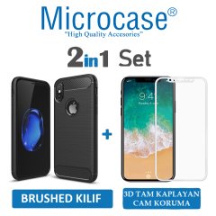 Microcase iPhone X Brushed Silikon Kılıf + 3D Curved Cam Beyaz