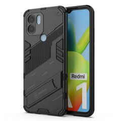 Microcase Xiaomi Poco C50 / Redmi A1 Plus Matrix Serisi Armor Standlı Perfect Koruma Kılıf - Siyah AL3416