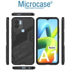 Microcase Xiaomi Poco C50 / Redmi A1 Plus Matrix Serisi Armor Standlı Perfect Koruma Kılıf - Siyah AL3416