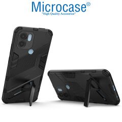 Microcase Xiaomi Poco C50 / Redmi A1 Plus Matrix Serisi Armor Standlı Perfect Koruma Kılıf - Siyah AL3416