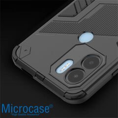 Microcase Xiaomi Poco C50 / Redmi A1 Plus Matrix Serisi Armor Standlı Perfect Koruma Kılıf - Siyah AL3416