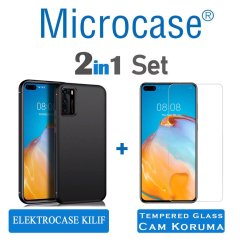 Microcase Huawei P40 Elektrocase Serisi Kamera Korumalı Silikon Kılıf - Siyah + Tempered Cam Koruma