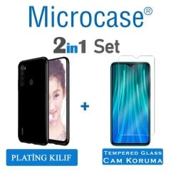 Microcase Xiaomi Redmi Note 8 Plating Series Silikon Kılıf - Siyah + Tempered Glass Cam Koruma