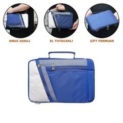 Microcase Vorcom SXPro 10.1 inch için Omuz Askılı El Tutacaklı Universal Sleeve Taşıma Çantası AL4346 Lacivert Krem Gri