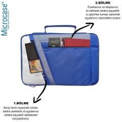 Microcase Vorcom SXPro 10.1 inch için Omuz Askılı El Tutacaklı Universal Sleeve Taşıma Çantası AL4346 Lacivert Krem Gri