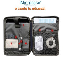 Microcase Vorcom SXPro 10.1 inch için Omuz Askılı El Tutacaklı Universal Sleeve Taşıma Çantası AL4346 Lacivert Krem Gri