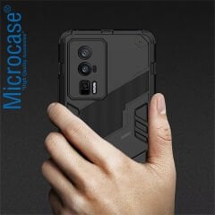 Microcase Xiaomi Redmi K60 / Redmi K60 Pro Matrix Serisi Armor Standlı Perfect Koruma Kılıf - Siyah AL3416