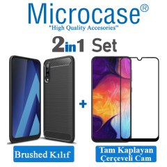 Samsung Galaxy A50 Brushed Kılıf + Tam Kaplayan Çerçeveli Cam