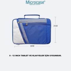Microcase Vorcom S12 10.1 inch için Omuz Askılı El Tutacaklı Universal Sleeve Taşıma Çantası AL4346 Lacivert Krem Gri