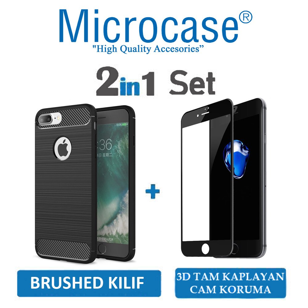 Microcase iPhone 8 Plus Brushed Silikon Kılıf + 3D Curved Cam SYH