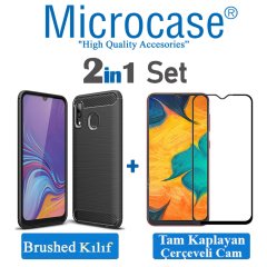 Samsung Galaxy A30 Brushed Kılıf + Tam Kaplayan Çerçeveli Cam