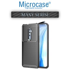Microcase Oppo Reno 10x Zoom Maxy Serisi Carbon Fiber Silikon Kılıf - Siyah + Tempered Glass Cam Koruma (SEÇENEKLİ)