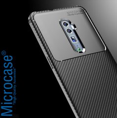 Microcase Oppo Reno 10x Zoom Maxy Serisi Carbon Fiber Silikon Kılıf - Siyah + Tempered Glass Cam Koruma (SEÇENEKLİ)