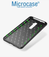 Microcase Oppo Reno 10x Zoom Maxy Serisi Carbon Fiber Silikon Kılıf - Siyah + Tempered Glass Cam Koruma (SEÇENEKLİ)