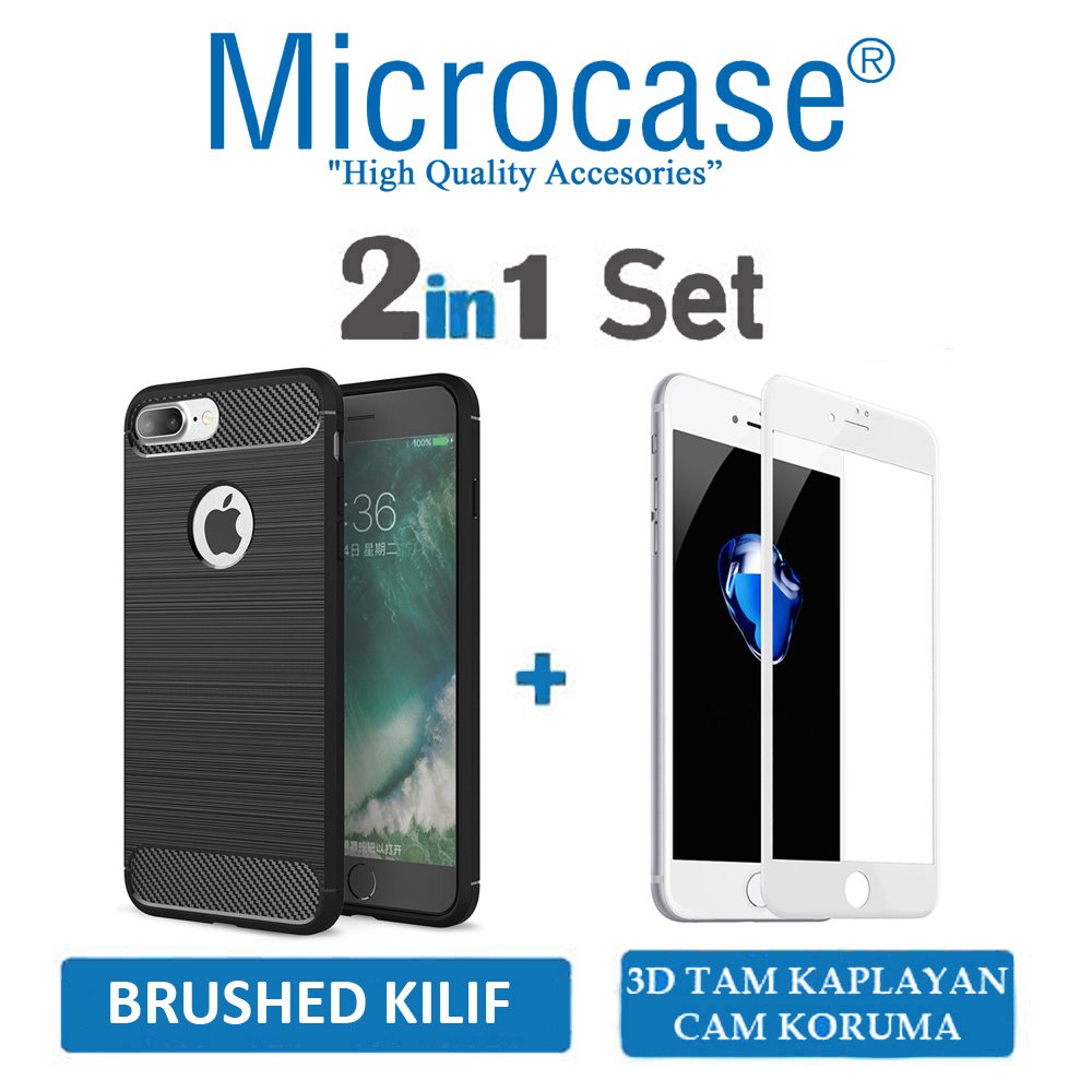 Microcase iPhone 8 Plus Brushed Silikon Kılıf + 3D Curved BYZ