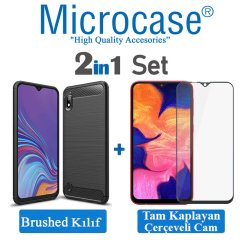 Samsung Galaxy A10 Brushed Kılıf + Tam Kaplayan Çerçeveli Cam