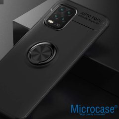 Microcase Xiaomi Mi 10 Lite  Focus Serisi Yüzük Standlı Silikon Kılıf - Siyah