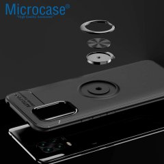 Microcase Xiaomi Mi 10 Lite  Focus Serisi Yüzük Standlı Silikon Kılıf - Siyah