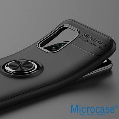 Microcase Xiaomi Mi 10 Lite  Focus Serisi Yüzük Standlı Silikon Kılıf - Siyah