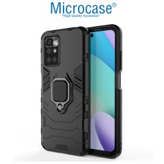 Microcase Xiaomi Redmi 10 Batman Serisi Yüzük Standlı Armor Kılıf - Siyah