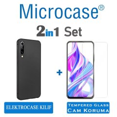 Microcase Huawei P Smart Pro 2019 Elektrocase Serisi Kamera Korumalı TPU Silikon Kılıf - Siyah + Tempered Glass Cam Koruma