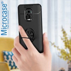 Microcase Xiaomi Redmi 9  Focus Serisi Yüzük Standlı Silikon Kılıf - Siyah