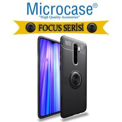 Microcase Xiaomi Redmi 9  Focus Serisi Yüzük Standlı Silikon Kılıf - Siyah