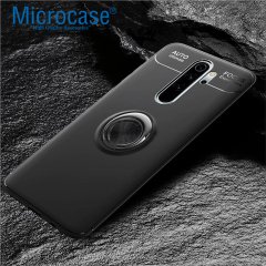 Microcase Xiaomi Redmi 9  Focus Serisi Yüzük Standlı Silikon Kılıf - Siyah