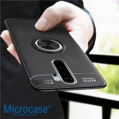 Microcase Xiaomi Redmi 9  Focus Serisi Yüzük Standlı Silikon Kılıf - Siyah