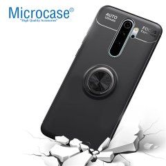 Microcase Xiaomi Redmi 9  Focus Serisi Yüzük Standlı Silikon Kılıf - Siyah