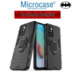 Microcase Xiaomi Redmi 10 Prime Batman Serisi Yüzük Standlı Armor Kılıf - Siyah