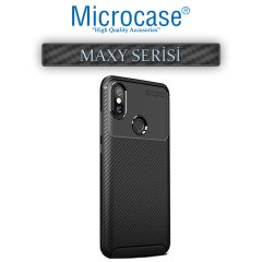Microcase Xiaomi Redmi Note 6 Pro Maxy Serisi Carbon Fiber Silikon Kılıf - Siyah + Tempered Glass Cam Koruma (SEÇENEKLİ)