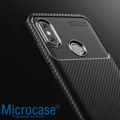 Microcase Xiaomi Redmi Note 6 Pro Maxy Serisi Carbon Fiber Silikon Kılıf - Siyah + Tempered Glass Cam Koruma (SEÇENEKLİ)