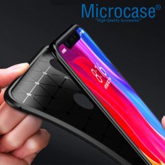 Microcase Xiaomi Redmi Note 6 Pro Maxy Serisi Carbon Fiber Silikon Kılıf - Siyah + Tempered Glass Cam Koruma (SEÇENEKLİ)